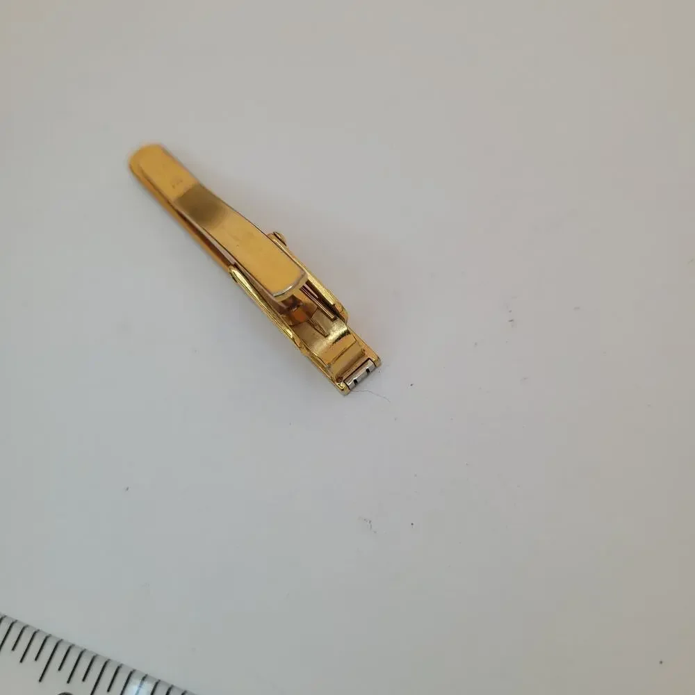 Celine Triumph Tie Bar Clip Clasp Gold Silver Tone 2in Logo Vintage Stripped - Picture 6 of 7